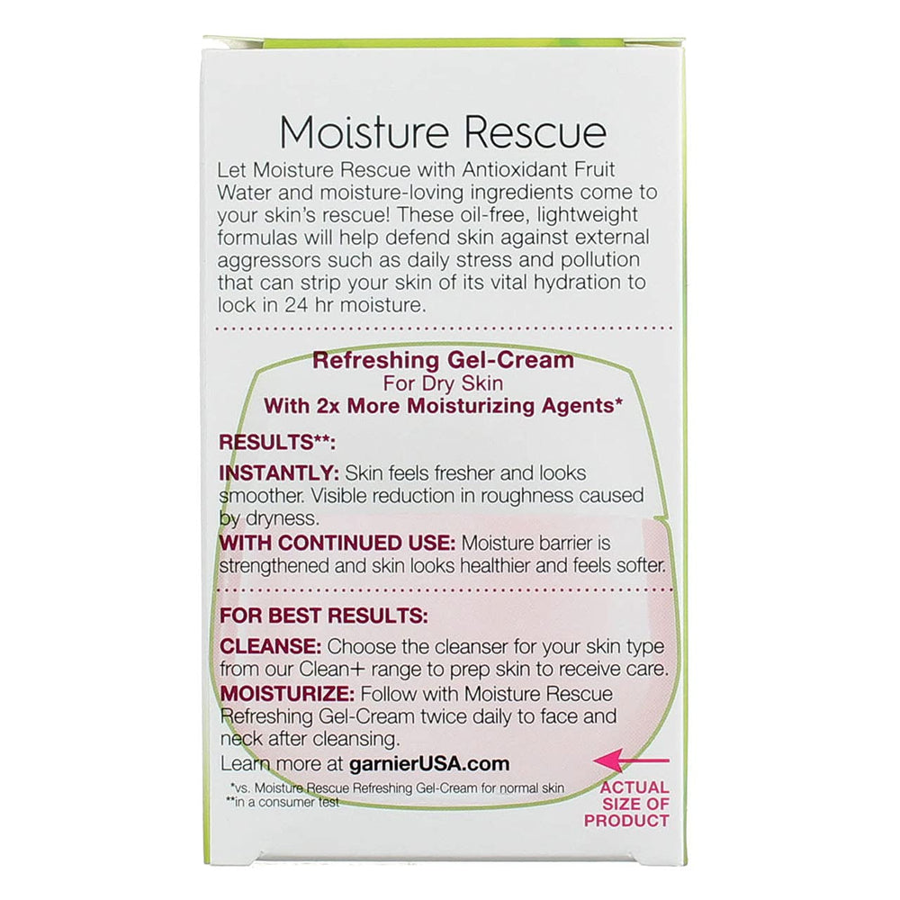 Garnier Moisture Rescue ingredient panel highlights hydrating formula balance.