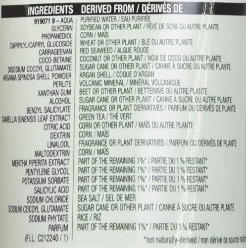 Ingredients highlight shows natural-derived components in Garnier scrub.