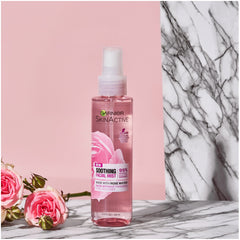 Garnier SkinActive Rose Water Mist ingredients list displayed.