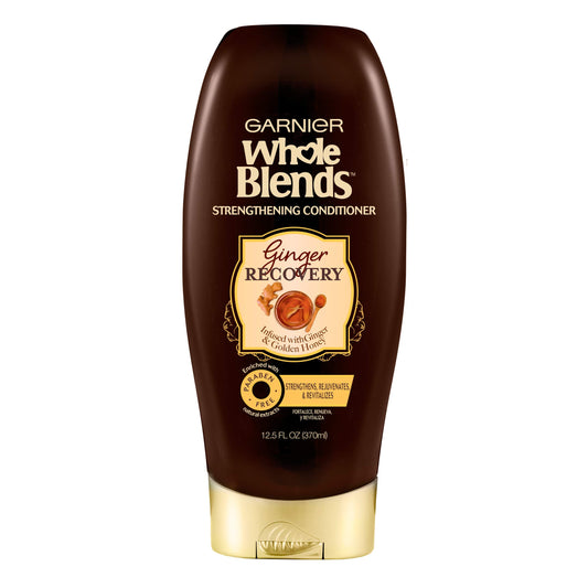 Garnier Whole Blends Ginger Recovery Conditioner bottle front for daily revitalization.