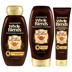 Garnier Whole Blends Ginger Recovery conditioner texture swatch shows creamy formula.