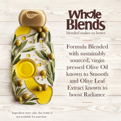 Garnier Whole Blends Legendary Olive shampoo ingredients spotlight olive oil and olive leaf extracts.