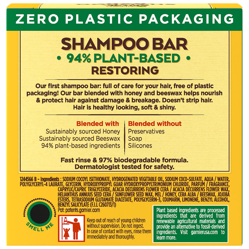 Garnier Whole Blends Restoring Honey Treasures bar packaging, FSC certified cardboard box.