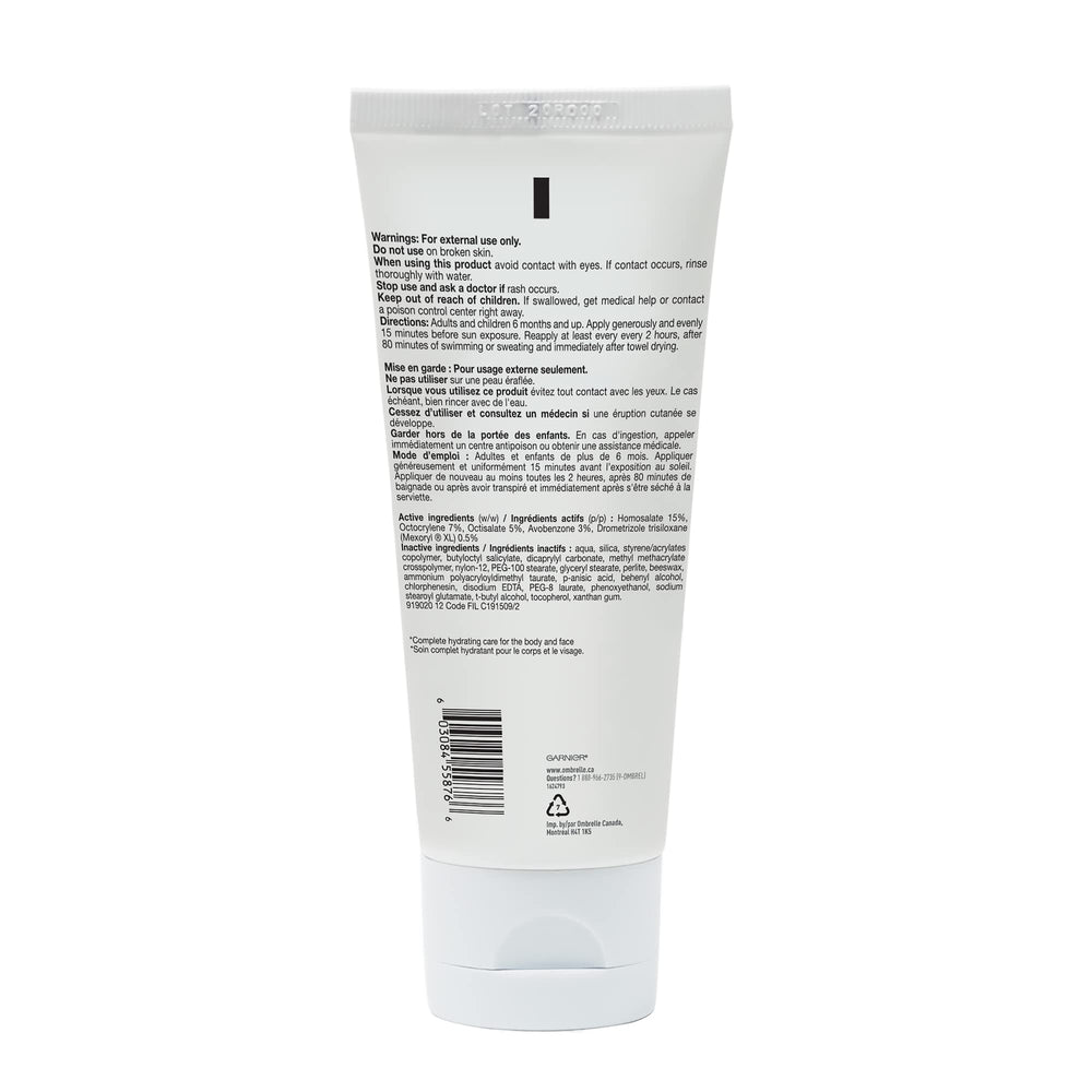 Garnier Ombrelle packaging showcases easy-to-use SPF 60 protection.
