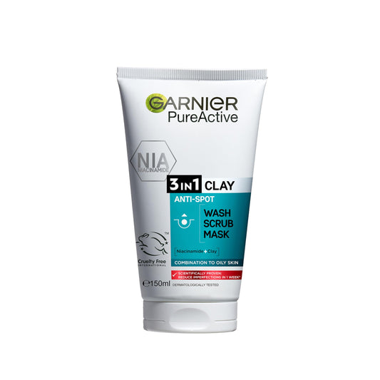 Garnier Skin Naturals Pure 3in1 wash bottle front demonstrates easy daily use.