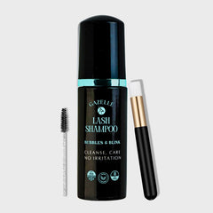 Homecare routine with Gazelle Eyelash Shampoo for extensions or natural lashes.