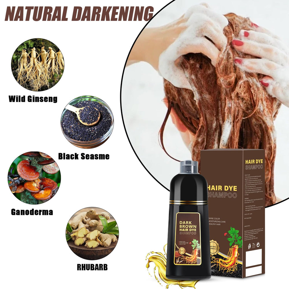 GDRFNP Hair Dye Shampoo gray coverage before-after look with natural dark brown shade.