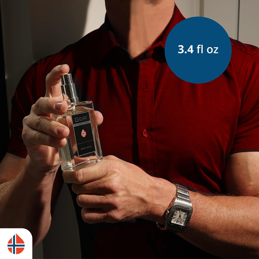 Geir Ness fragrance against minimalist background highlights cool, refreshing aroma