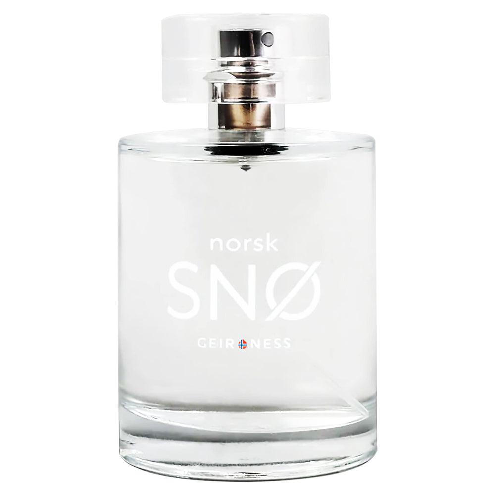 Geir Ness Norsk Snø bottle closeup, highlighting fresh herbal notes for daily elegance.