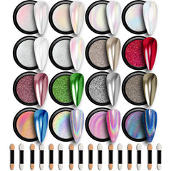 GEL PARTY 16-colour chrome powder palette for salon-grade mirror nails.