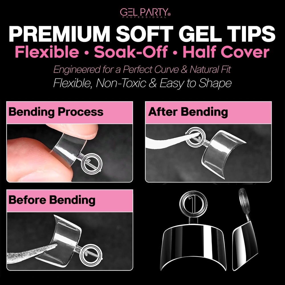 GEL PARTY clear half-tips on nails demonstrates easy system integration.