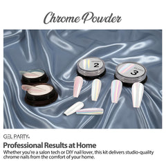 GEL PARTY holographic powder close-up reveals shifting color effects for dynamic nail art.