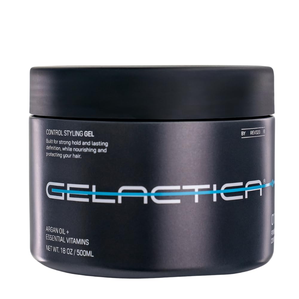 Gelactica Max Control bottle close-up, showing a strong-hold formula for all-day style.