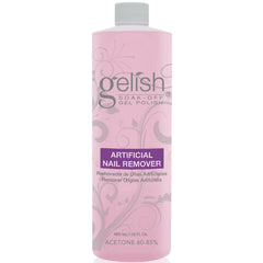 Gelish Artificial Nail Remover bottle showing fast, gentle polish removal for healthy nails.