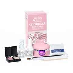 Gelish Cream Gel Blush Starter Kit with brush and LED light delivers salon-quality nails at home.