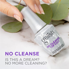 Gelish No-Cleanse Top Coat protects color with a vibrant, durable shine.