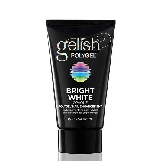 Gelish PolyGel Brand bottle shows bright white formula for durable, natural-looking nails.