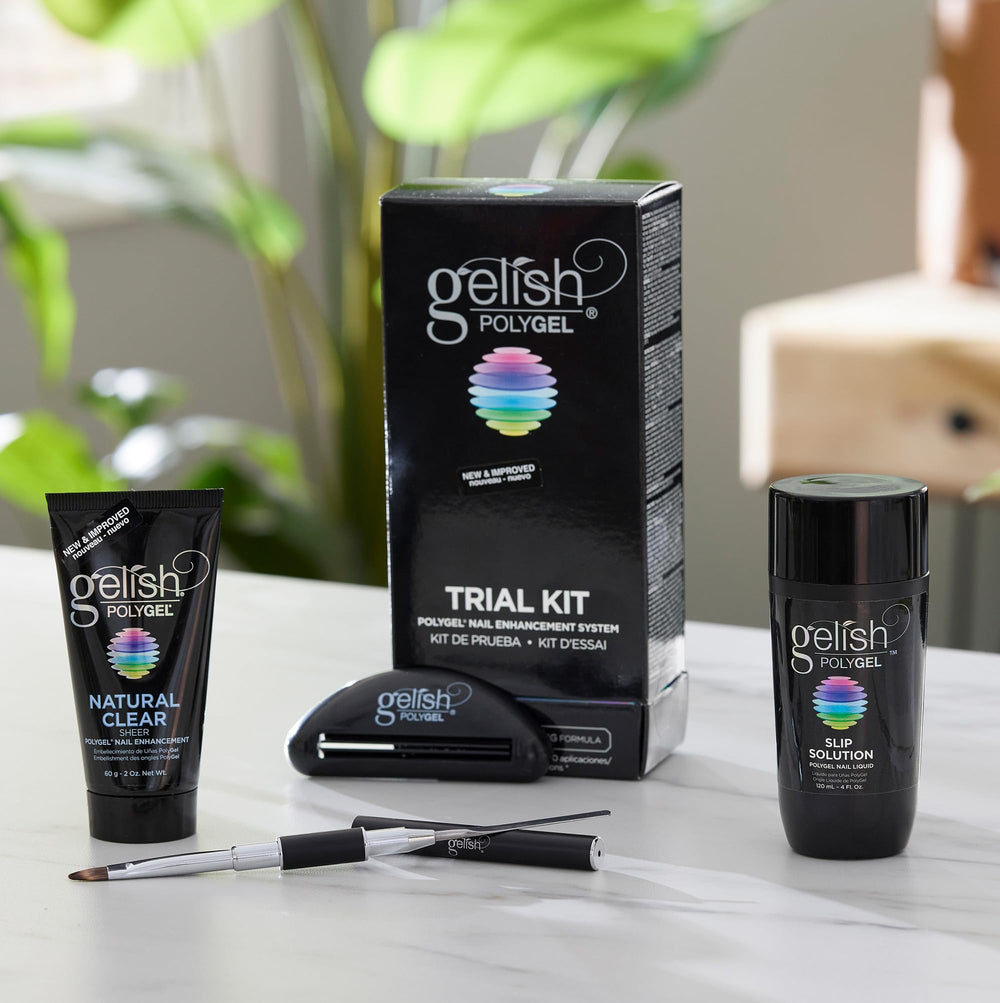 Gelish PolyGel Trial Kit slip solution aids seamless glide during application.