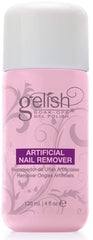 Gelish remover bottle label close-up highlighting 120 mL capacity for home use