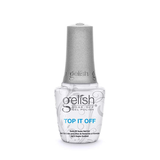 Gelish Top It Off bottle closeup showing a durable high-gloss seal.