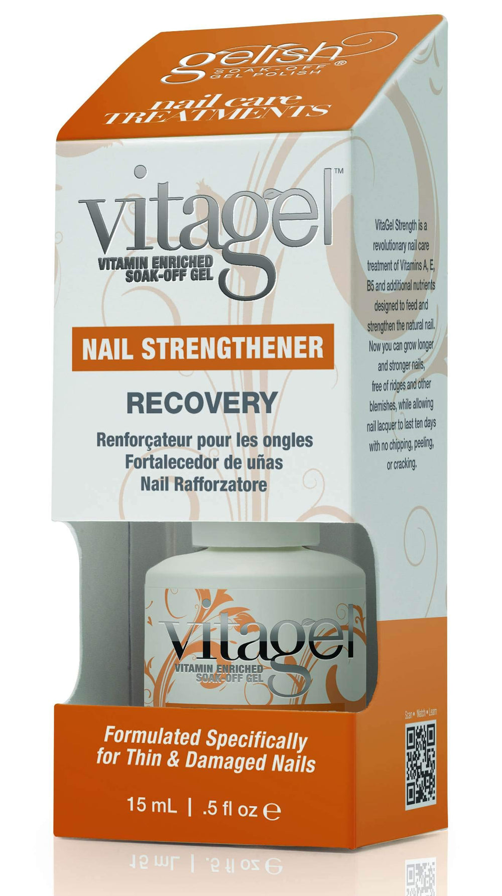 Gelish VitaGel Strength recovery setup at a manicure station with clear finish