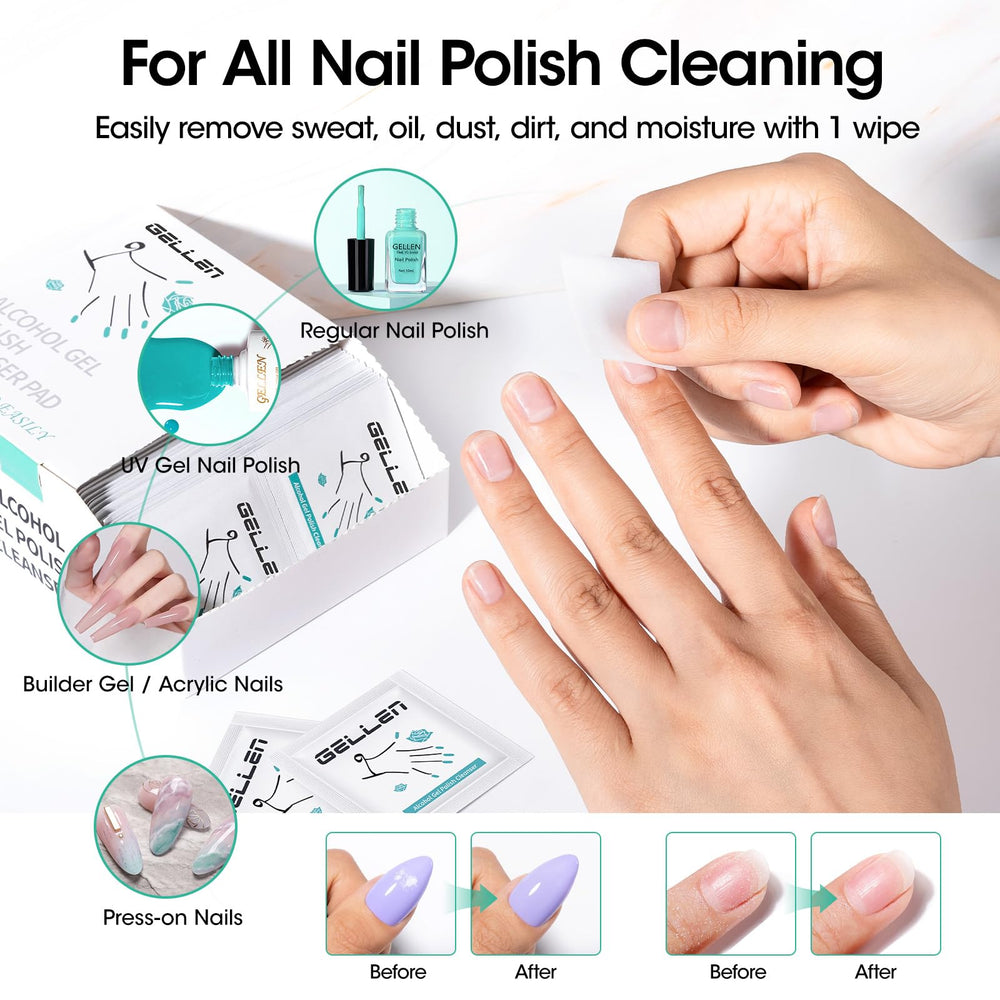 GELLEN cleanser wipes sweeping dust and gel residues for smooth prep.