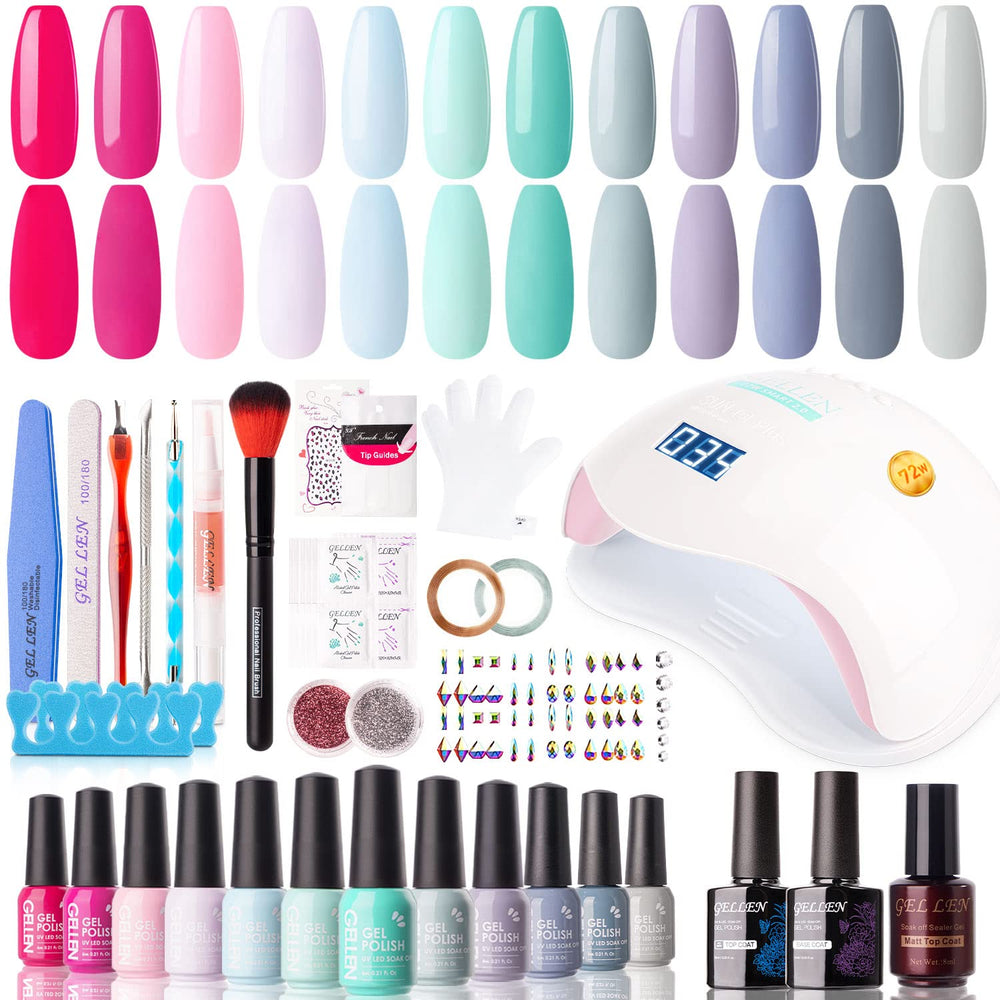 GELLEN Gel Nail Kit with 72W lamp for fast at-home manicures