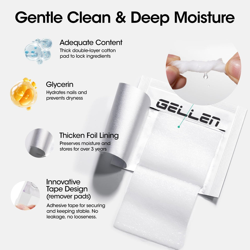 GELLEN glycerin pads providing nail hydration during removal.