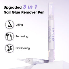 Gellen Nail Glue Remover Pen infused with Vitamin E for nourishing removal.