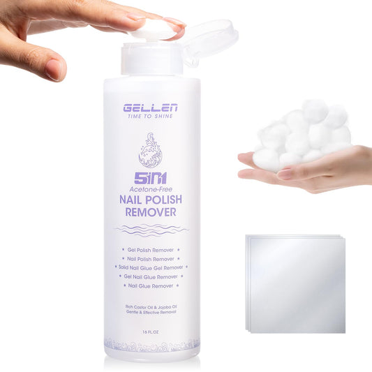 GELLEN remover pump bottle showing mess-free dispense for gel polish removal.