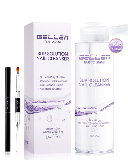 GELLEN slip solution in a pump bottle for smooth polygel extensions.