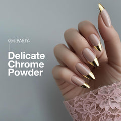 GEL PARTY mirror-finish powder delivers a smooth, glassy shine on gel nails.
