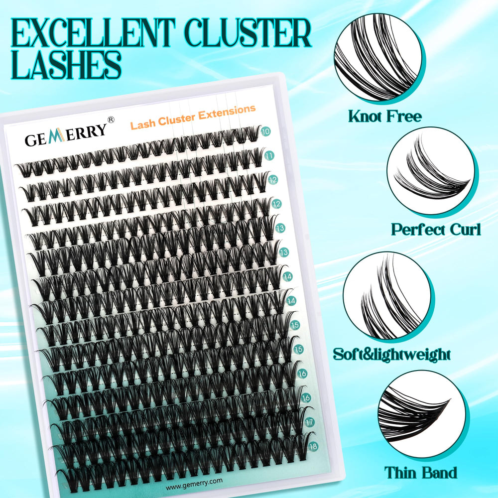 GEMERRY wider lash band on 60P+80P clusters for faster full-lash look