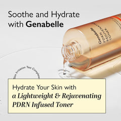 Genabelle PDRN Rejuvenating Toner bottle featuring salmon extract for glow.
