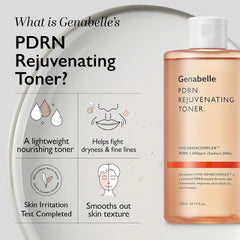 Genabelle PDRN Rejuvenating Toner swatch demonstrating a dewy, healthy glow.