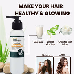 Generic Beef Tallow Goat Milk Leave-In Conditioner applied on damp curls for easier detangling.