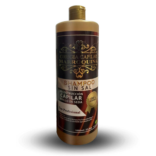 Generic Marroquina shampoo bottle demonstrates sulfate-free cleansing for healthier-feeling hair.