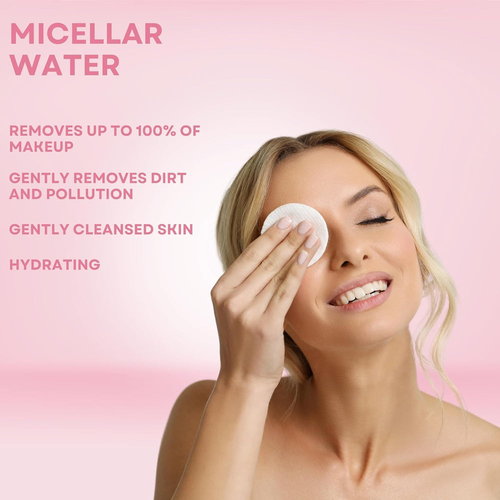 Generic micellar water on cotton pad removing makeup for fast cleansing benefit