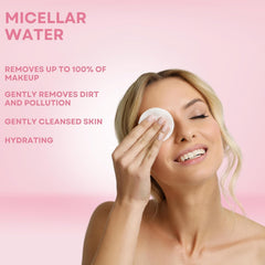 Generic micellar water on cotton pad removing makeup for fast cleansing benefit
