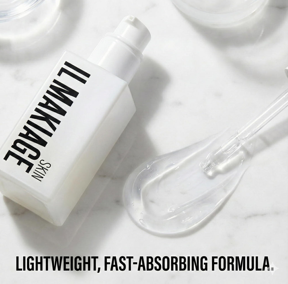 Niacinamide and Vitamin E blend shown for balanced tone and nighttime skincare.