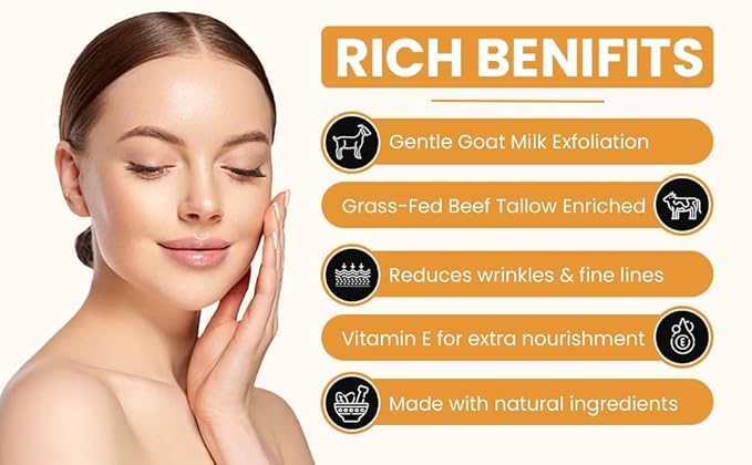 Generic Tallow Goat Milk Lotion cream texture shows creamy, gentle application.