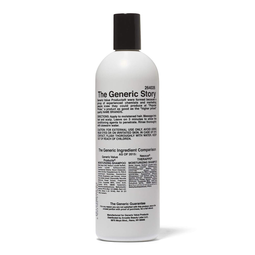 Generic Value Products Moisturizing Shampoo uses natural repairing herbs to nourish and soften hair.