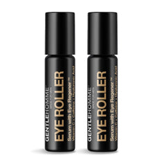 Gentlehomme eye roller serum application demonstrating refreshing under-eye massage