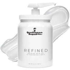 Gentlemen Republic 64oz pump bottle shown for mess-free, precise styling.