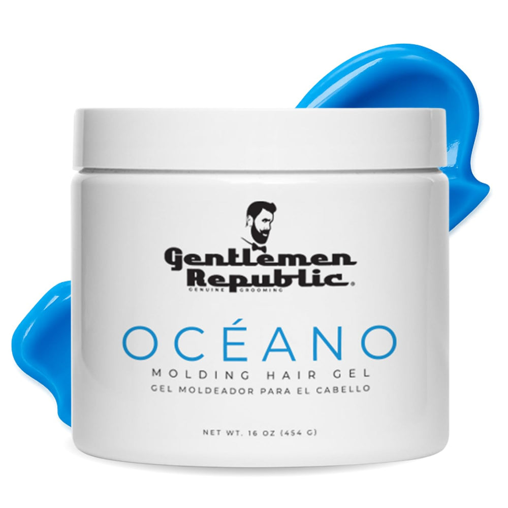 Gentlemen Republic Oceano gel bottle close-up highlighting strong hold and high shine
