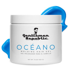 Gentlemen Republic Oceano gel bottle close-up highlighting strong hold and high shine