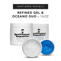 Refined Gel application close-up shows non-flaking, rinse-friendly formula.