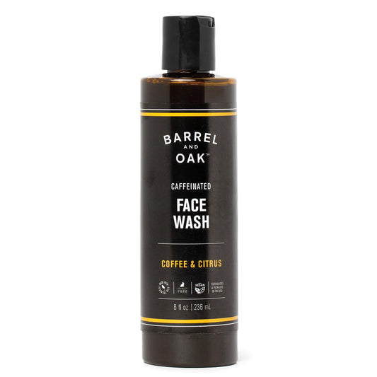 Gentlemen's Hardware Barrel and Oak coffee citrus face wash bottle energizes skin and cleanses pores.