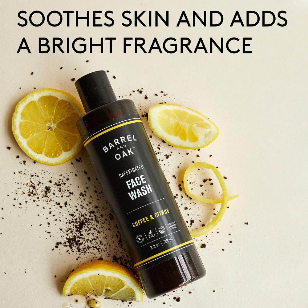Barrel and Oak lemon peel oil offers gentle exfoliation for smoother skin.