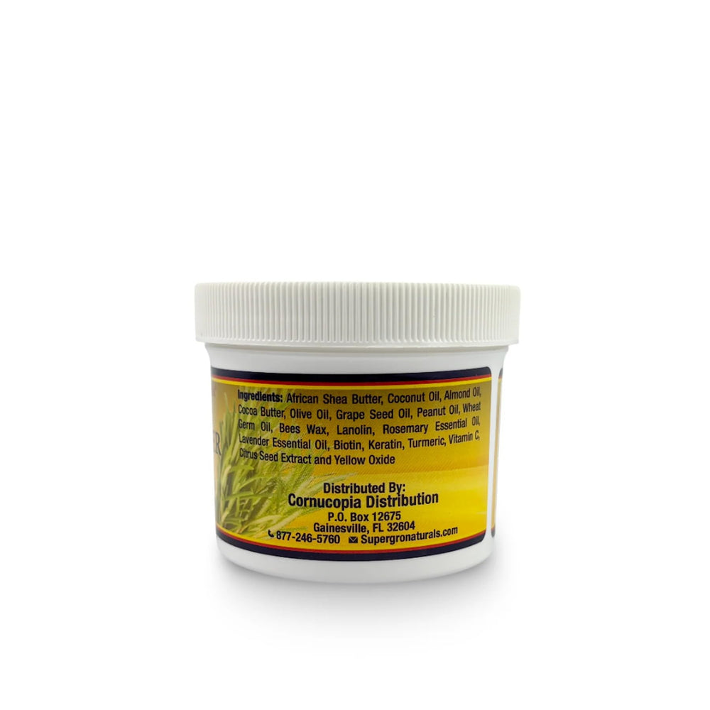 Genuine African Formula Shea Butter Super-Lite travel size beside a comb.